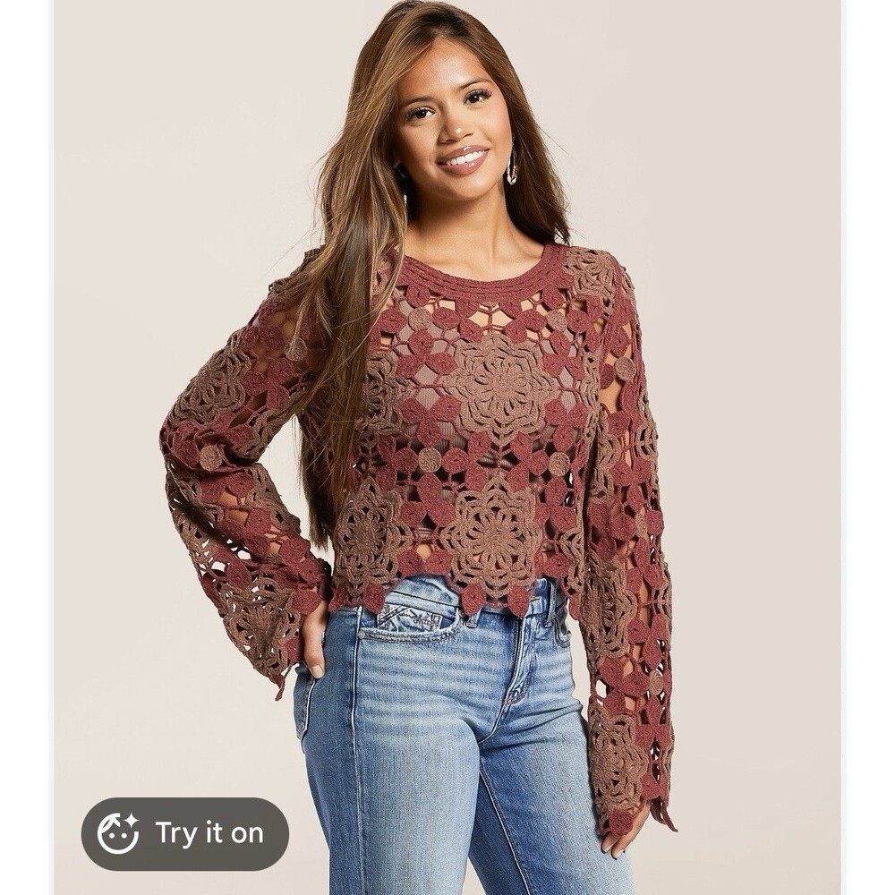 Willow And Root Floral Crochet Sweater Multi Small Cottagecore Boho Whimsigoth
